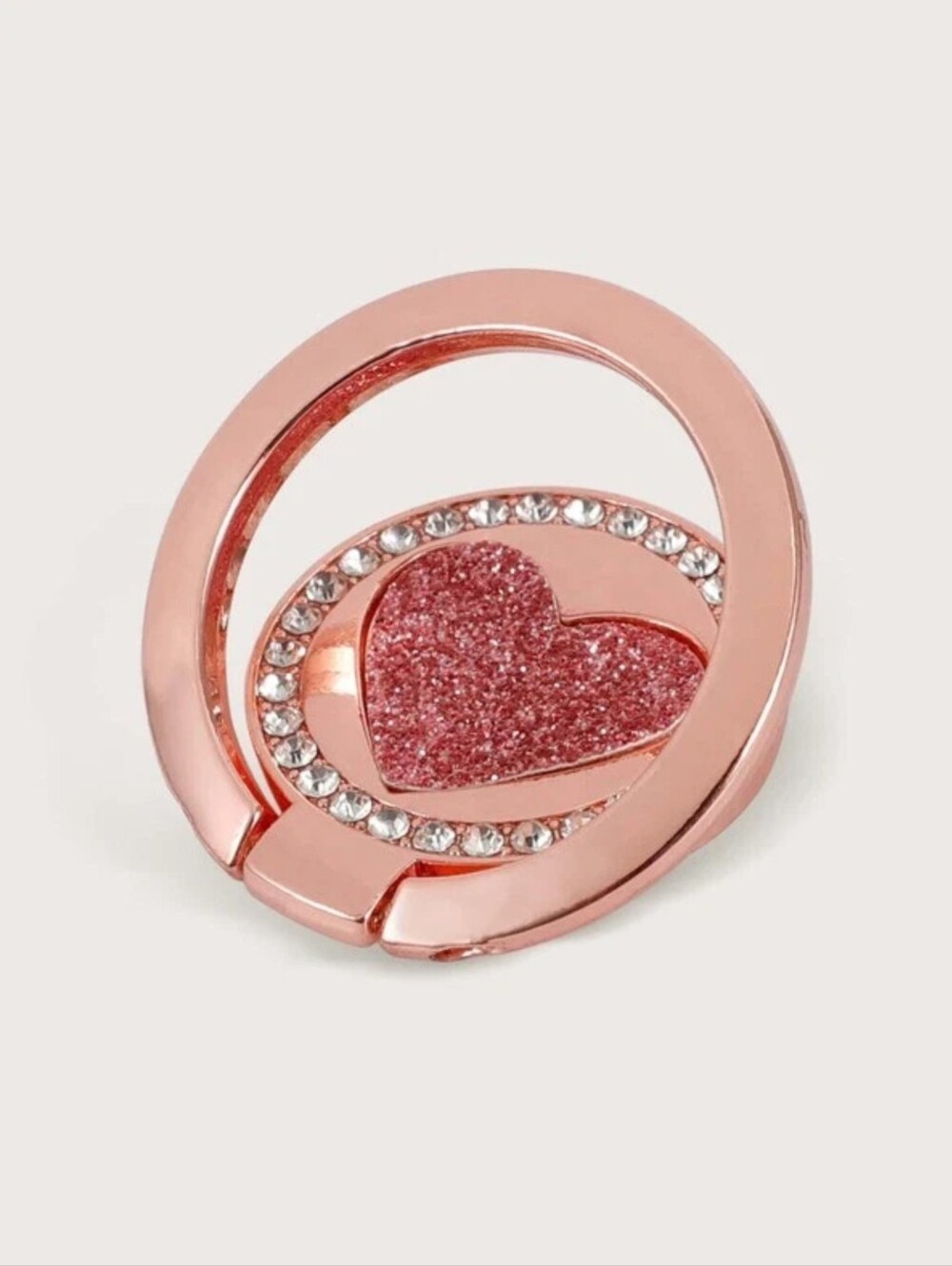 Rose Gold Sparkly Pink Heart Phone Ring Holder - Rhinestone Glitter Finger Grip